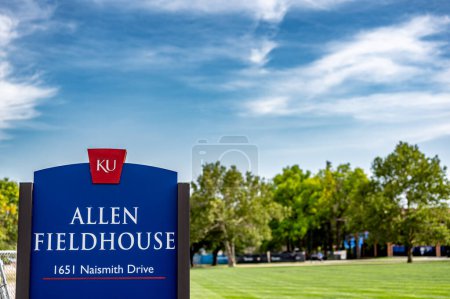 Photo for Lawrence, Kansas, USA - 7.2023 - Sign for Allen Fieldhouse where the University of Kansas Jayhawks play basketball. . High quality photo - Royalty Free Image