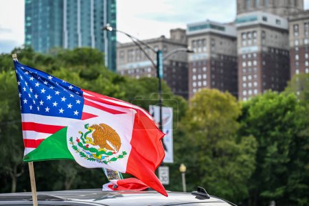 Photo for Chicago, Illinois, USA - 9.16.2023: Mexico Independence day being celebrated with flags along street. High quality photo - Royalty Free Image