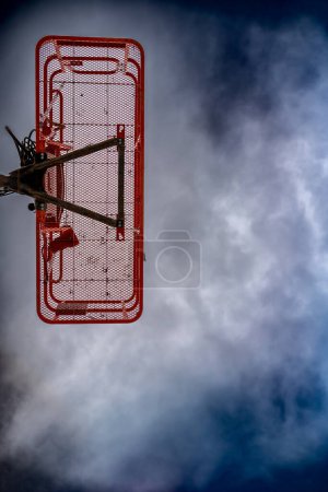 directly underneath a caged aerial work platform lift. High quality photo