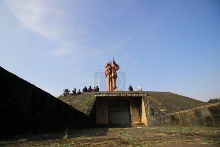 Photo for Bandung, West Java, Indonesia - July 31, 2022: People doing different activities in The Bandung Sea of Fire Monument area. Located in Tegallega, this monument is one of the famous landmark in Bandung. - Royalty Free Image