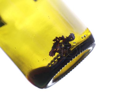 Rotweintartrat-Kristalle am Boden einer leeren Weinflasche