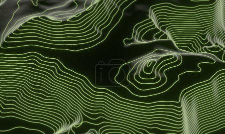 Foto de 3D renderizar las capas de contorno verde. Datos futuristas. Mapa de contorno topográfico. - Imagen libre de derechos
