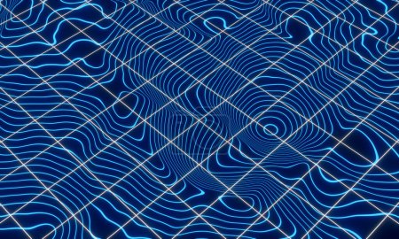 Blue neon contour map with white grids.