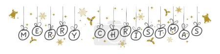 Illustration for Christmas banner with balls and Merry Christmas wishes inside. Christmas decoration. Isolated on white background. Vector illustration. - Royalty Free Image