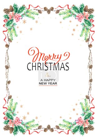Weihnachtsposter - Illustration. Vektor-Illustration von Weihnachten Hintergrund mit Zweigen des Weihnachtsbaums im Aquarell-Stil.