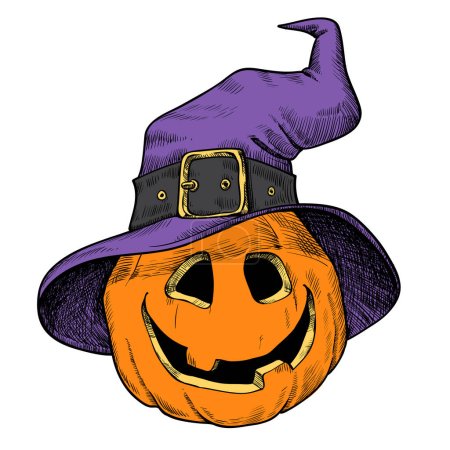 Foto de Ilustración vintage para Halloween. Un boceto dibujado a mano del sombrero de una bruja. Ilustración vectorial. - Imagen libre de derechos