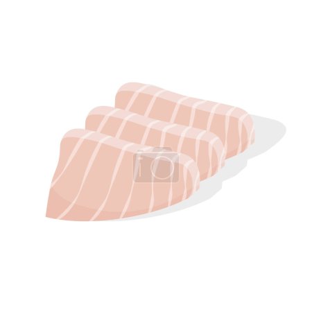 Japanischer Hirame Sashimi. Roh geschnittener Fisch. Gelbschwanzstücke. Traditionelle asiatische Küche. Vektor-Illustration im trendigen flachen Stil isoliert auf weißem Hintergrund.