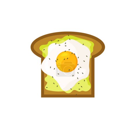 Illustration for Avocado toast with fried egg. Tasty healthy breakfast. Roasted sandwich. Vector illustration isolated in a trendy flat style. - Royalty Free Image