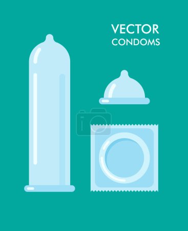 Ilustración de Vector sellado y sin sellar iconos de condón. Concepto anticonceptivo. Plantilla de embalaje de condones aislado. - Imagen libre de derechos