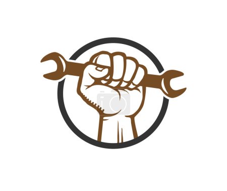 Llave y mano creativa en el vector de reparación de círculo icono de diseño de logotipo de stock ilustración