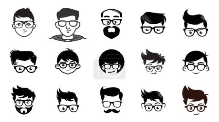 Créatif Nerd Geek Faces Collection Logo Vector Symbole Icônes Design Illustration