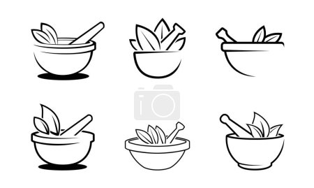 Illustration for Creative bowl leaves therapy ayurveda pharma collection logo vector symbol design illustration - Royalty Free Image