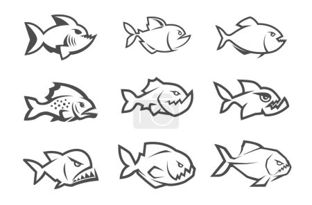 Illustration for Creative Piranha Fish Collection Logo Design Illustration - Royalty Free Image