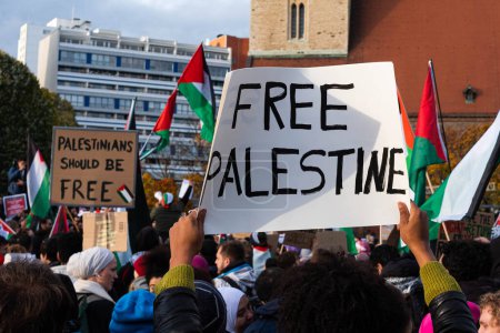 Photo for Berlin, Germany - November, 4: Free Palestine Sign on Pro Palestinian Demonstration in Berlin - Royalty Free Image