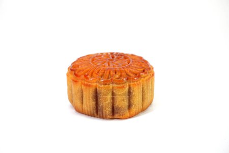 Photo for Moon cake isolated on white background. Moon cake for Mid autumn festival , Retro vintage style of Chinese traditional food and dessert. ( Moon cake is call " yue bing " in chinese language) - Royalty Free Image