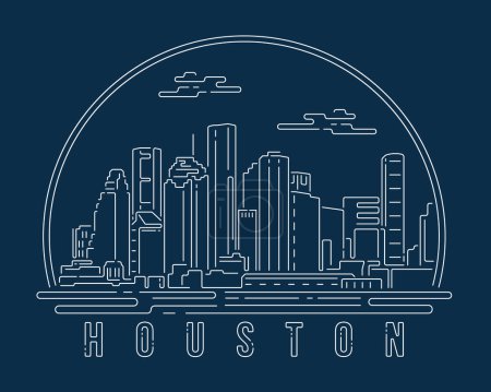 Paysage urbain avec ligne abstraite blanche courbe d'angle style moderne sur fond bleu foncé, bâtiment skyline ville vecteur illustration design - Houston