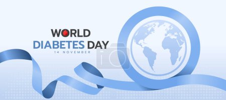 Día mundial de la diabetes - cinta azul ondulado hacer rollo círculo azul anillo signo y globo signo mundial vector diseño
