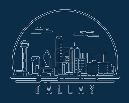 Ilustración de Paisaje urbano con línea abstracta blanca curva de esquina estilo moderno sobre fondo azul oscuro, edificio horizonte ciudad vector ilustración diseño Dallas - Imagen libre de derechos
