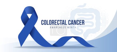 Monat des Darmkrebsbewusstseins - dunkelblaues Band Bewusstsein Zeichen auf Darm und Dickdarm Symbol und Kurvenstruktur Hintergrund Vektor-Design
