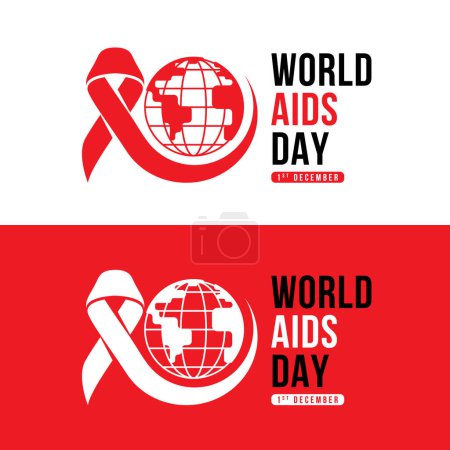 Illustration for World aids day banner - ribbon roll around circle globe sign vector design - Royalty Free Image