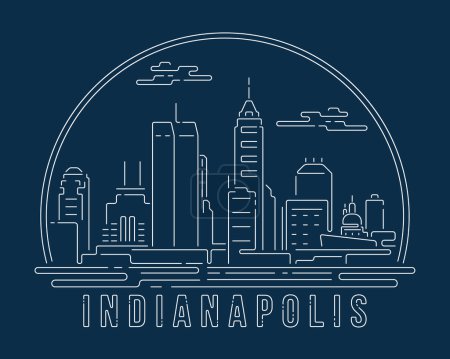 Illustration for Cityscape with white abstract line corner curve modern style on dark blue background, building skyline city vector illustration design - Indianapolis - Royalty Free Image