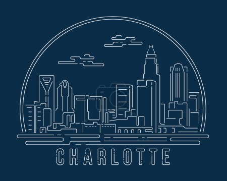 Illustration for Cityscape with white abstract line corner curve modern style on dark blue background, building skyline city vector illustration design - Charlotte - Royalty Free Image