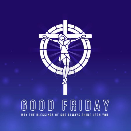 Illustration for Good friday - White abstract mosaic jesus christ crucified on the cross symbol on blue purple light background vector design - Royalty Free Image