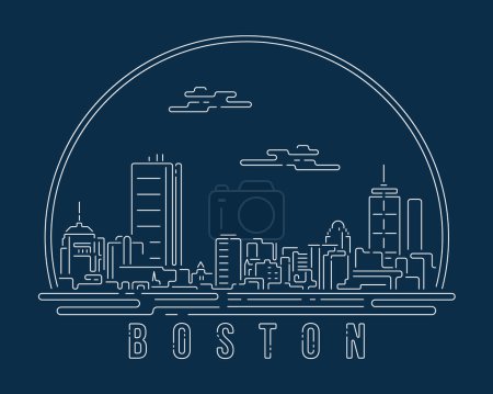 Ilustración de Paisaje urbano con línea abstracta blanca curva de esquina estilo moderno sobre fondo azul oscuro, edificio horizonte ciudad vector ilustración diseño - Boston - Imagen libre de derechos
