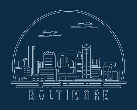 Illustration for Cityscape with white abstract line corner curve modern style on dark blue background, building skyline city vector illustration design - Baltimore - Royalty Free Image