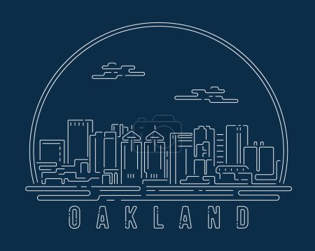 Ilustración de Oakland - Cityscape with white abstract line corner curve modern style on dark blue background, building skyline city vector illustration design - Imagen libre de derechos