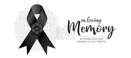 Ilustración de En la memoria amorosa de aquellos que están para siempre en nuestros corazones texto y cinta negra con arco de flores en círculo rosa textura fondo vector diseño - Imagen libre de derechos