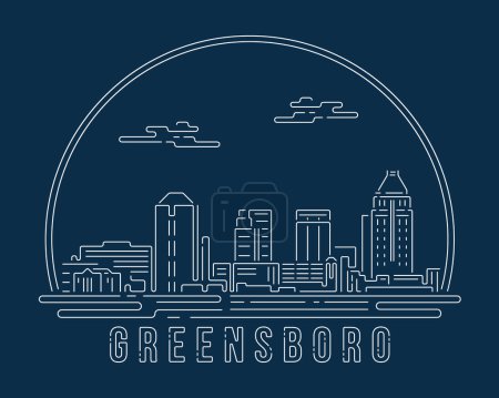 Illustration for Greensboro - Corpus Christi - Cityscape with white abstract line corner curve modern style on dark blue background, building skyline city vector illustration design - Royalty Free Image