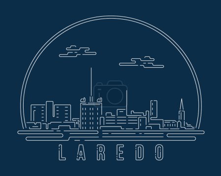 Illustration for Laredo - Cityscape with white abstract line corner curve modern style on dark blue background, building skyline city vector illustration design - Royalty Free Image