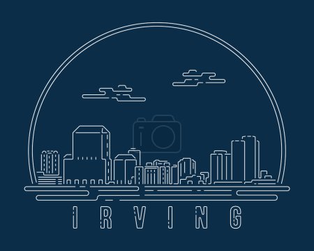 Illustration for Irving- Cityscape with white abstract line corner curve modern style on dark blue background, building skyline city vector illustration design - Royalty Free Image