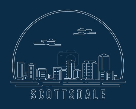 Scottsdale - Stadtbild mit weißen abstrakten Linien Eckkurve modernen Stil auf dunkelblauem Hintergrund, Gebäude Skyline Stadt Vektor Illustration Design