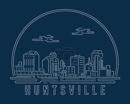Huntsville - Cityscape with white abstract line corner curve modern style on dark blue background, building skyline city vector illustration design