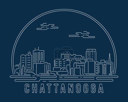 Illustration for Chattanooga - Cityscape with white abstract line corner curve modern style on dark blue background, building skyline city vector illustration design - Royalty Free Image