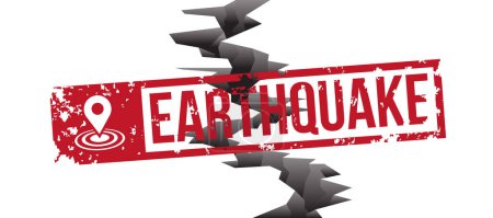 Illustration for Earthquake Concept - Red earthquake rubber stamp seal on line vertical earth cracked Vector illustration design - Royalty Free Image