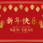 Happy Chinese New Year, Year of dragon - Gold china twin dragon and china lantern in frame on red texture background vector design (china word mean chinese new year)