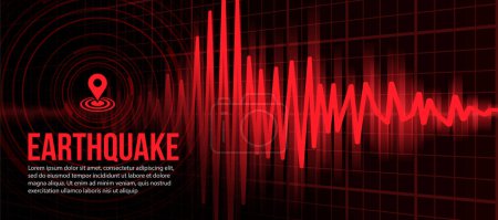 Illustration for Earthquake Concept - Red light line Frequency seismograph waves cracked and Circle Vibration on perspective grid background Vector illustration design - Royalty Free Image