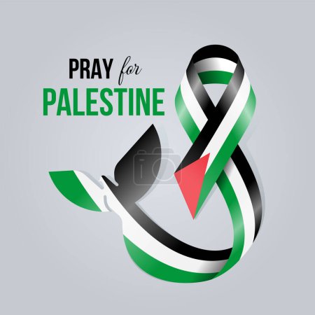 Ilustración de Orar por palestina - Texto y cinta de bandera palestina con diseño de vectores de aves de paz - Imagen libre de derechos