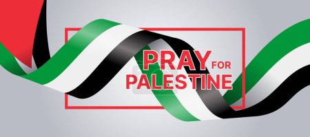 Ilustración de Rezar por palestina - Texto en marco rojo con largo rollo de bandera palestina ondeando cruz alrededor de diseño vectorial - Imagen libre de derechos