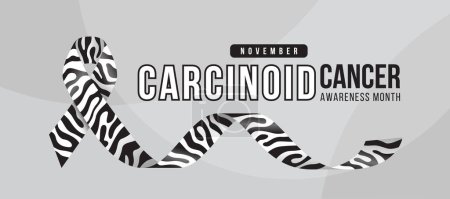 Illustration for Carcinoid cancer awareness month - Text and zebra print ribbon awareness on gray background vector design - Royalty Free Image