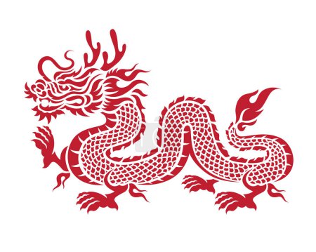 Red Chinese Zodiac Animals, the chinese dragon tattoo art style vector illustrations design