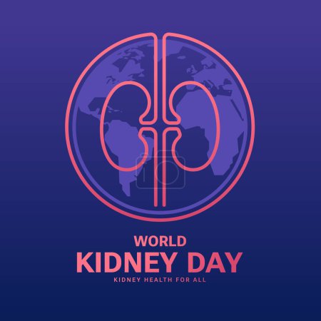 Illustration for World kidney day, Kidney health for all - Pink line kidney sign and circle globe world on blue purple background vector design - Royalty Free Image