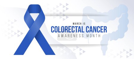 März ist Monat des kolorektalen Krebsbewusstseins - Text und blaues Band auf abstrakten Dreieck Textur und kolorektalen Zeichen Hintergrund Vektor-Design