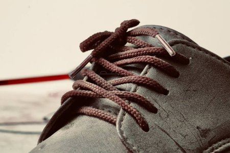 Photo for Close up Shoelace Genuine Leather Safety Footwear. - Royalty Free Image