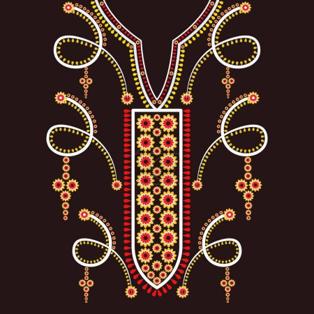 Ilustración de Escote bordado étnico geométrico tradicional para el diseño de blusa y vestido - Imagen libre de derechos