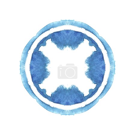 Blue color watercolor paint round shape symmetrical spot.