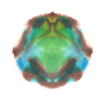 Foto de Aislado en la pintura de acuarela de color blanco marrón verde y azul. Pintura de color vibrante abstracta fina. Fondo colorido artístico simétrico. - Imagen libre de derechos